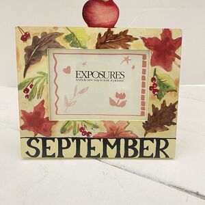 Vtg Exposures HandPainted "September" Months of the Year 4X6 Picture Frame Apple